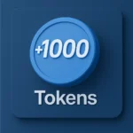 Blue digital token icon with +1000 label on a dark blue background, plastic texture