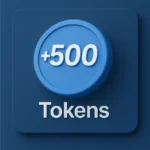 Blue digital token icon displaying +500, set on a dark blue square background