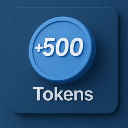 Blue digital token icon displaying +500, set on a dark blue square background