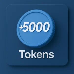 Blue 3D token with +5000 embossed, on a darker blue square background