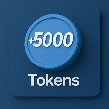 Blue 3D token with +5000 embossed, on a darker blue square background
